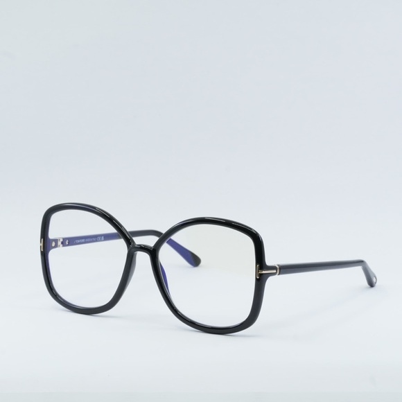 TOM FORD EYEGLASSES FT5845-B 001 Shiny Black / Clear Blue Light Block 56mm